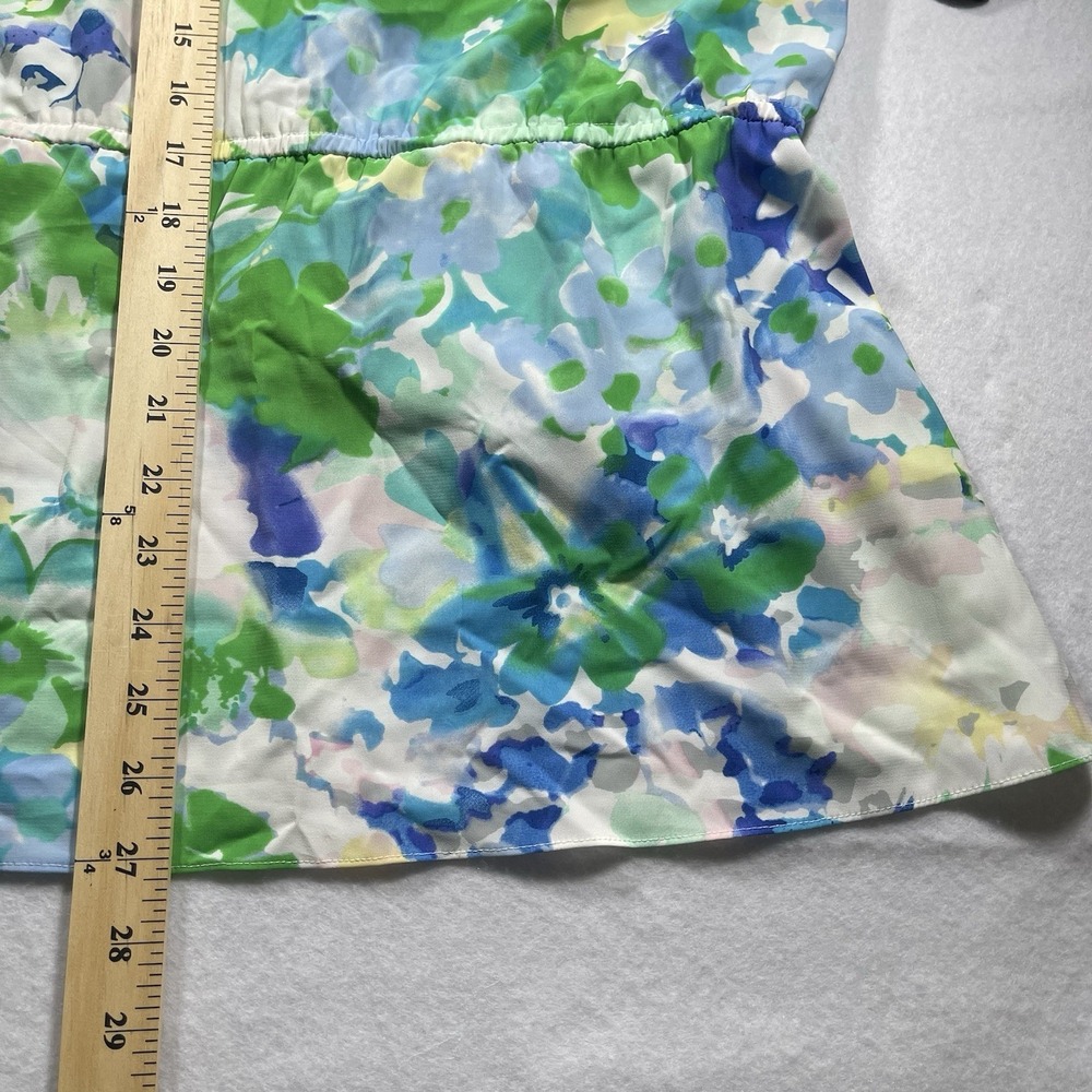 Spense Women's Floral Sleeveless Faux Wrap Blouse XL Blue Green Peplum Top - Picture 6 of 6